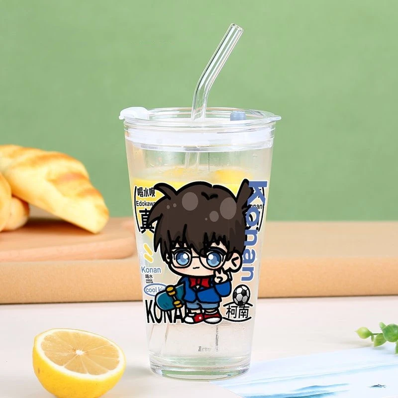 Detective Conan cartoon animation peripheral glass straw water cup large capacity high-looking portable accompanying bottle