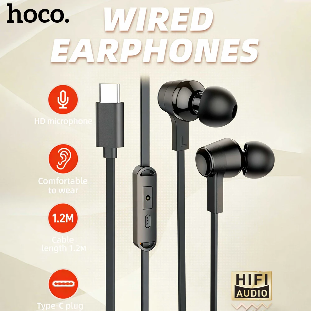 

HOCO M86 Universal USB C Adapter Wired Earphones with Microphone For Type C Smart Phone Support Wired Control Call In Ear Earbud