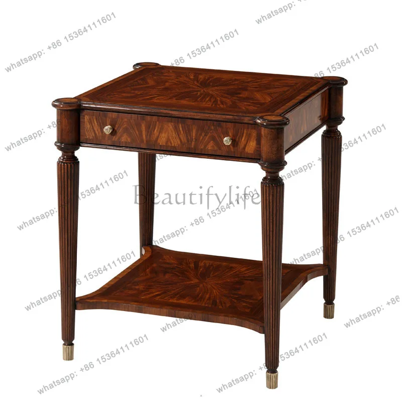 English room, bedside cabinet, wood grain parquet, neoclassical living room, small corner, solid wood carving