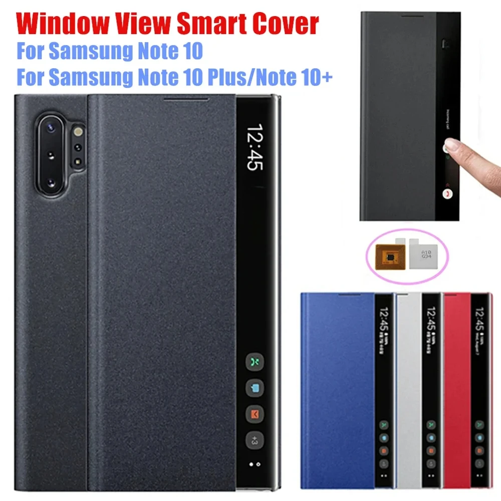 For Samsung Galaxy Note 10 Plus Flip-free Smart Wake Up Leather Case For Samsung Note 10 Window View Flip Cover Smart Chip Cases