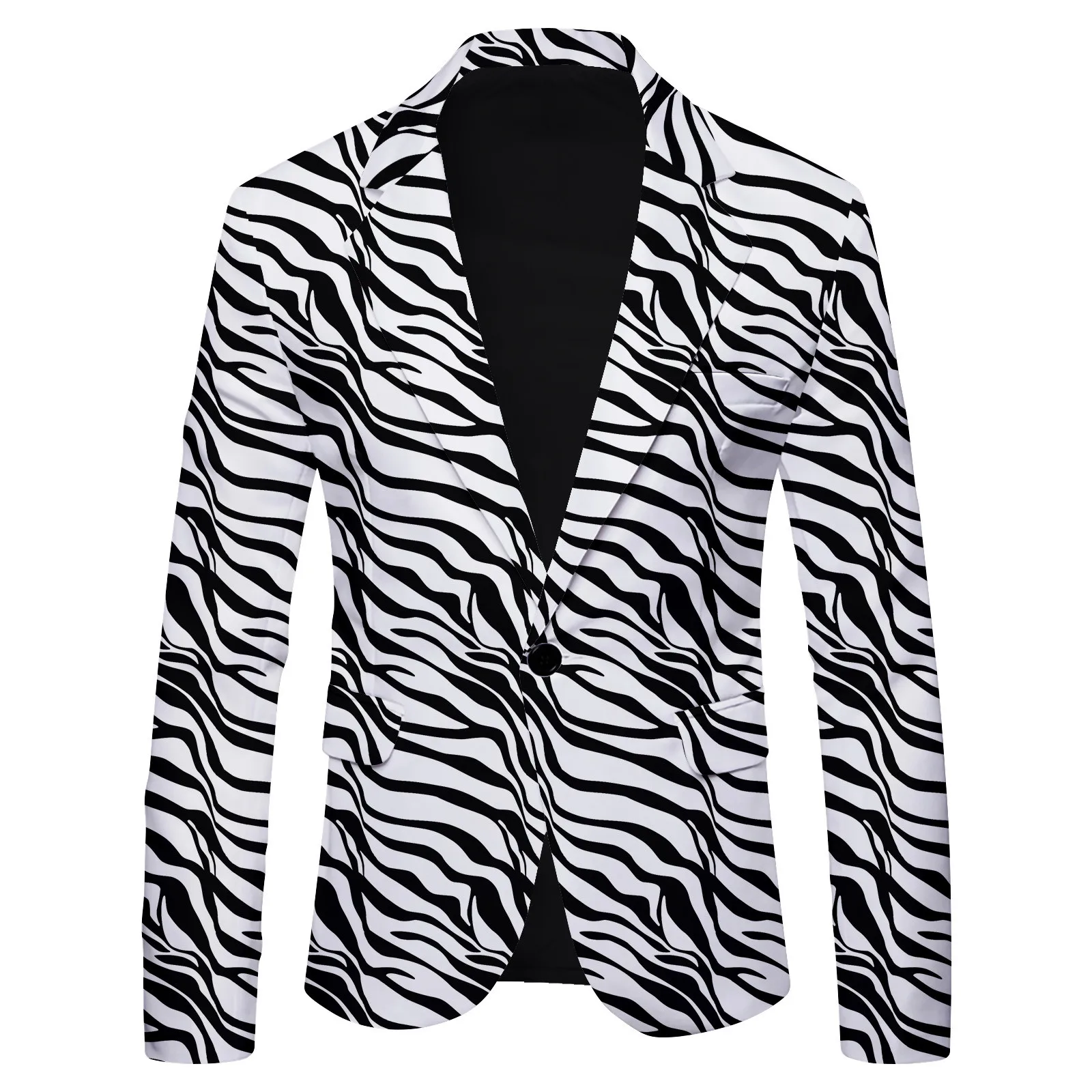 Zebra Striped Corrugated Print Men's Blazer Coats 2024 British Single Button Lapel Suit Jackets Plus Size Slim Outwear Clothes