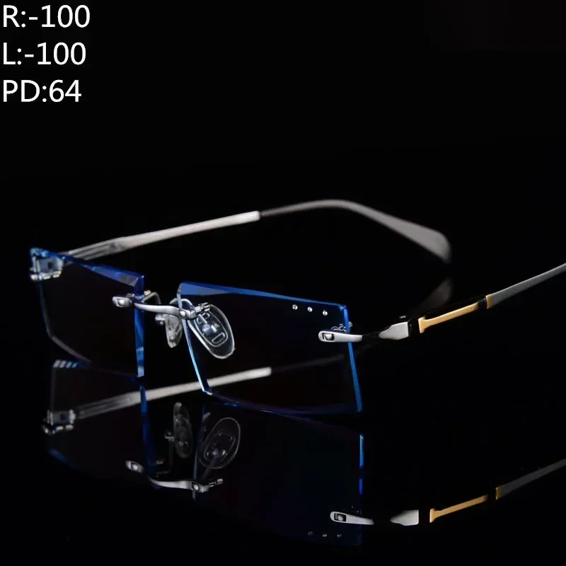 -100 -125 -150 Myopia Men Eyewear Prescription Myopia Glasses Fashion Diamond Cutting Rimless Eyeglasses Hypervision +175 +200