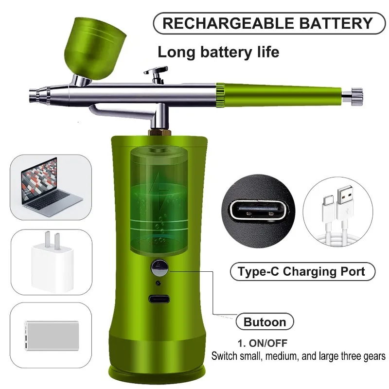 Rechargeable Portable Wireless Air Brush, Handheld Spray Gun with Three-Speed Atomization for DIY Craft Model Coloring