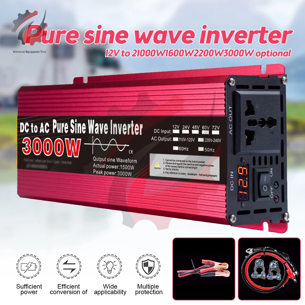 Pure Sine Wave Inverter DC 12V to AC 220V 1000W 1600W 2000W 3000W Portable Power Bank Converter Solar Inverter Car inverters