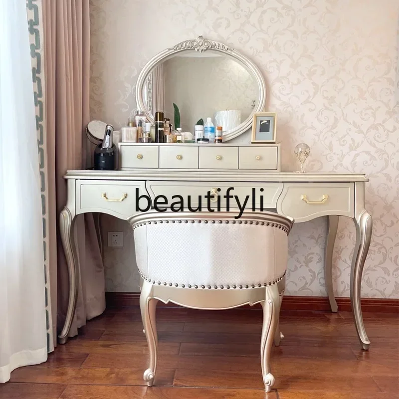 American light luxury dresser fairy dressing table French bedroom champagne gold dressing table dressing stool6220