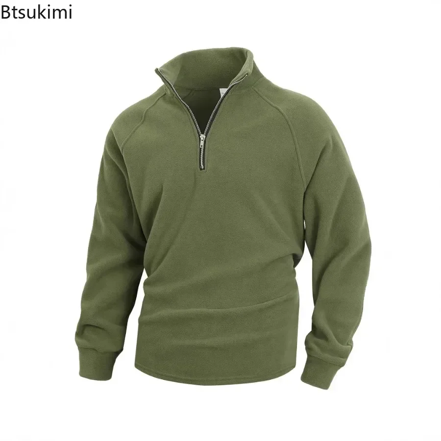2025 Heren Stand Kraag Halve Rits Sweatshirts Losse Casual Coral Fleece Warme Trui Tops Outdoor Sport Training Hoodies Mannelijke
