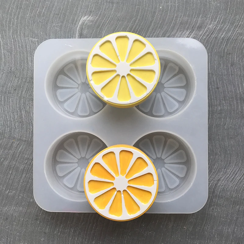 4 Cavity Lemon Orange Sliced Soap Silicone Mold Handmade Fruit Cake Chocolate Mold Fondant Kitchen Resin Moulds Clay Candle Mold