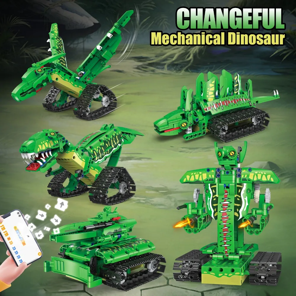 5 en 1 ville technique télécommande déformé Robot dinosaure blocs de construction Jurassic Rex APP RC briques jouets pour enfants cadeaux
