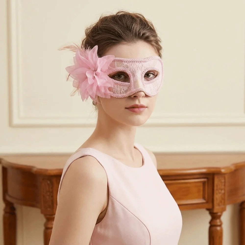 Flower Half-Face Mask Seductive Style Multicolor Feather Mask Fancy Prom Masquerade Halloween Festival Party Mask Costume Party