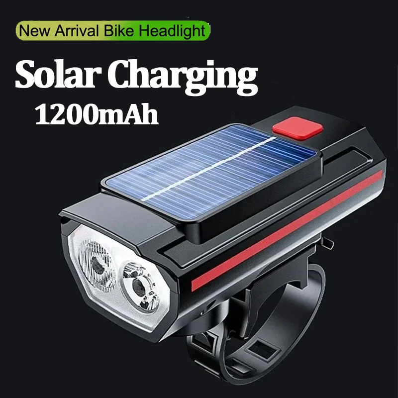 

Led Bicycle Light Front USB Rechargeable Solar Horn Waterproof Cycling Lamp 1200mAh Flashlight for Bike Light Lantern