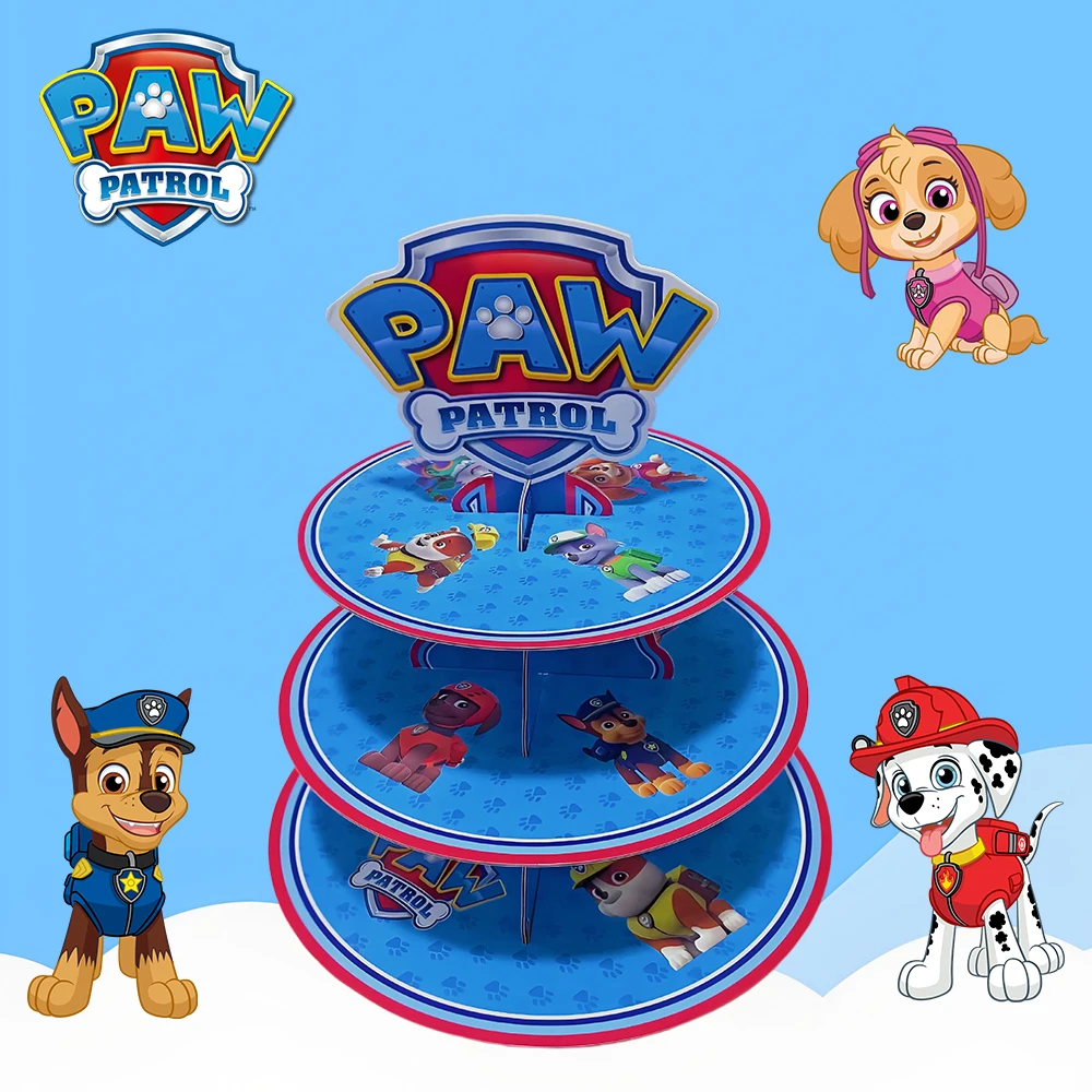 עמדת עוגה Paw Patrol שלושה קומות עמדת עוגה מגש קינוחים לימי הולדת של ילדים מסיבת רחצה לתינוקות עיצוב בית ציוד מתנות לחגים