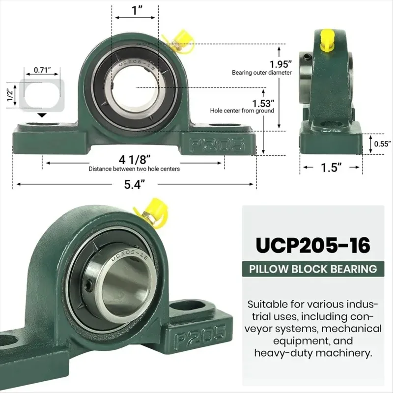 2個入り-ucp205‑16-マウント型ピローブロックボールベアリング-ベアリングスチール製-1インチボア-ソリッド鋳鉄ベース-ベアリングユニット-工業用