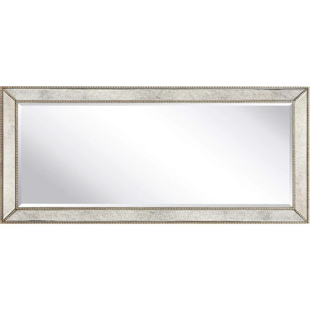 Miroir antique central biseauté pour HO, mur à cadre en bois massif, 1 ", chambre à coucher, salon, prêt à accrocher, 24" x 54 ", champagne