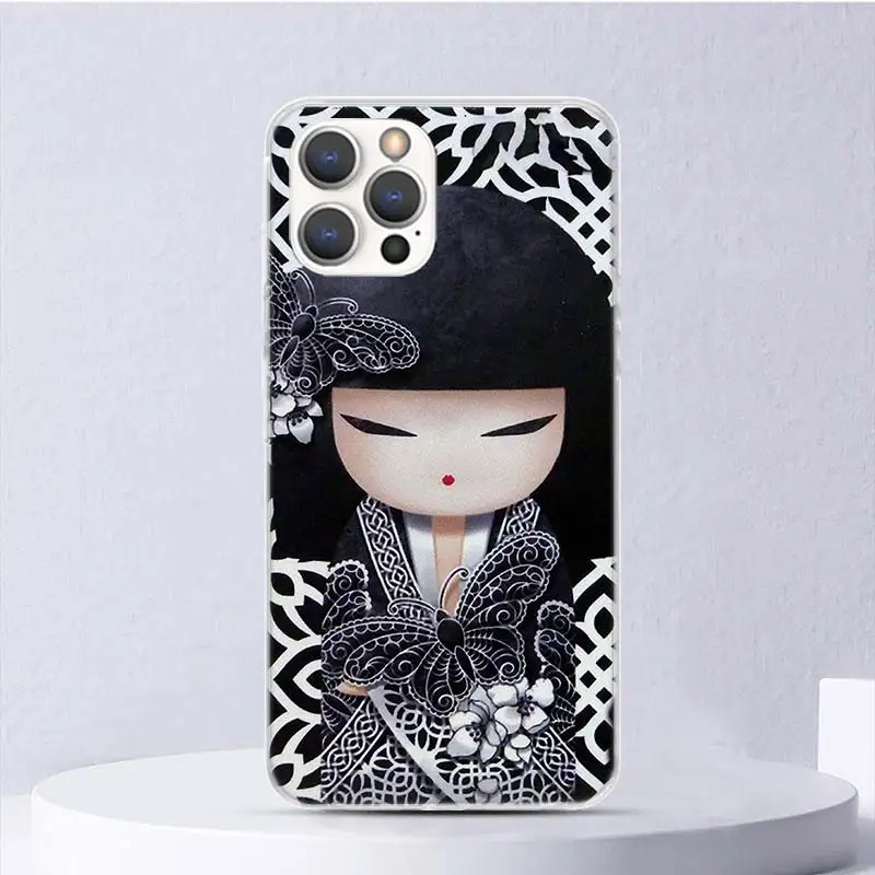 Kokeshi Doll Kimono Girl Soft Case For iPhone 16 15 Plus 11 12 13 Mini 14 Pro Max Apple Phone Cover X XS XR SE 7 8 SE Coque 11 1