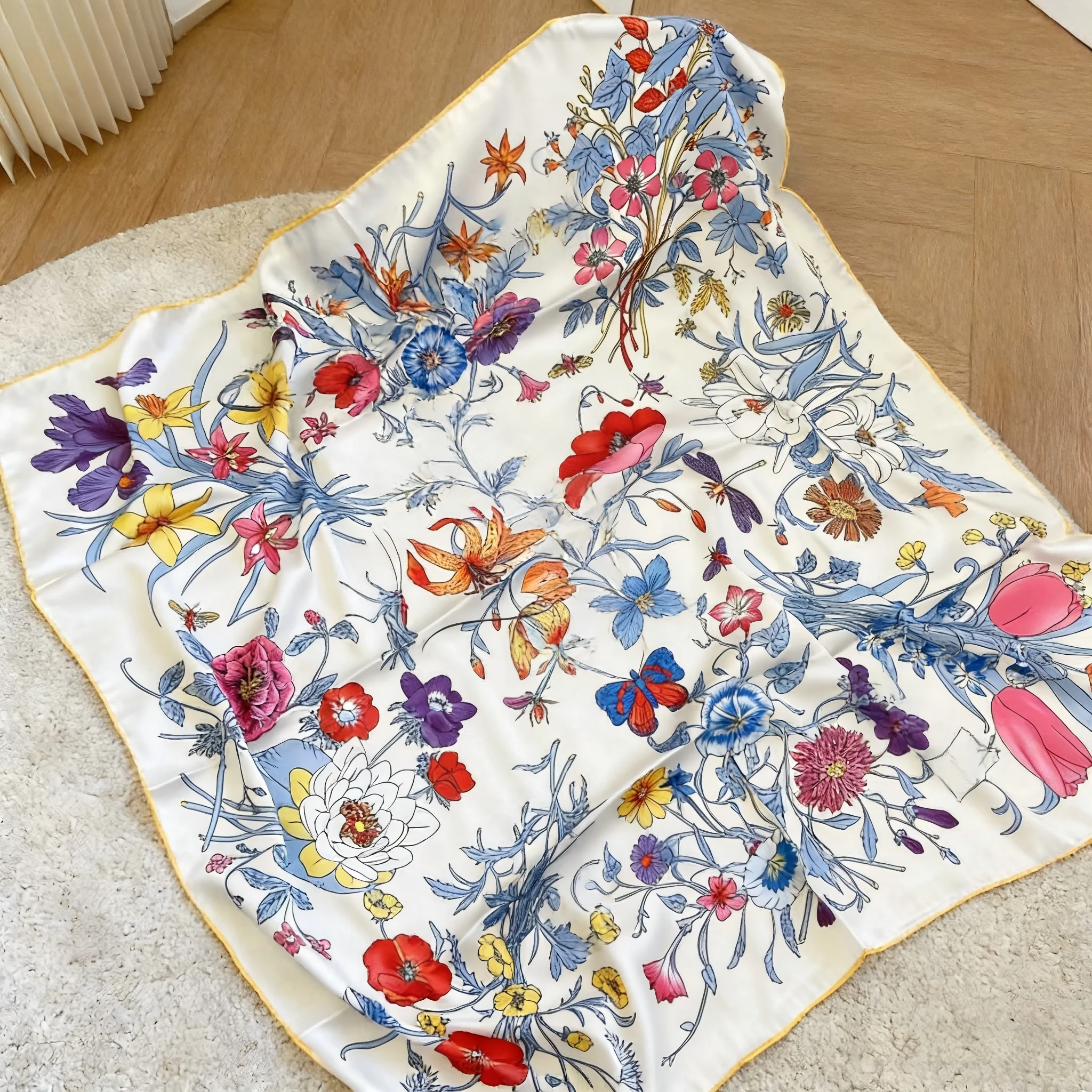 

Летний новый шелковый женский шарф-платок с цветочным узором, дышащий и освежающий, 100% шелк