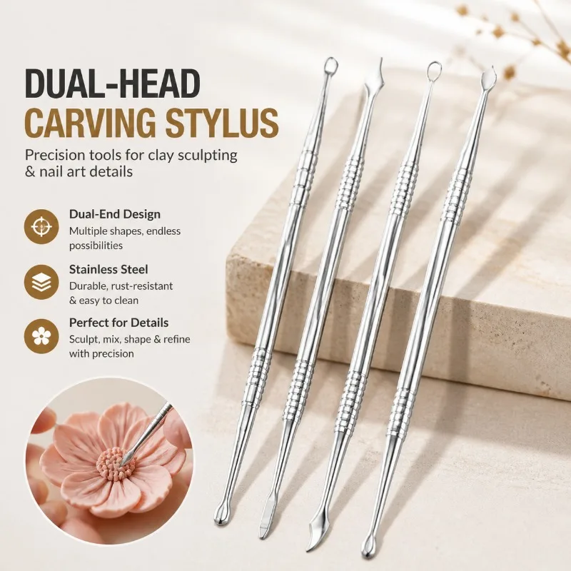 Dual-ended Carving Rod Metal Glue Mixing Stick 3D Petal Sculpting Crystal Carving Detail Engraving Stainless Steel Glue Taking