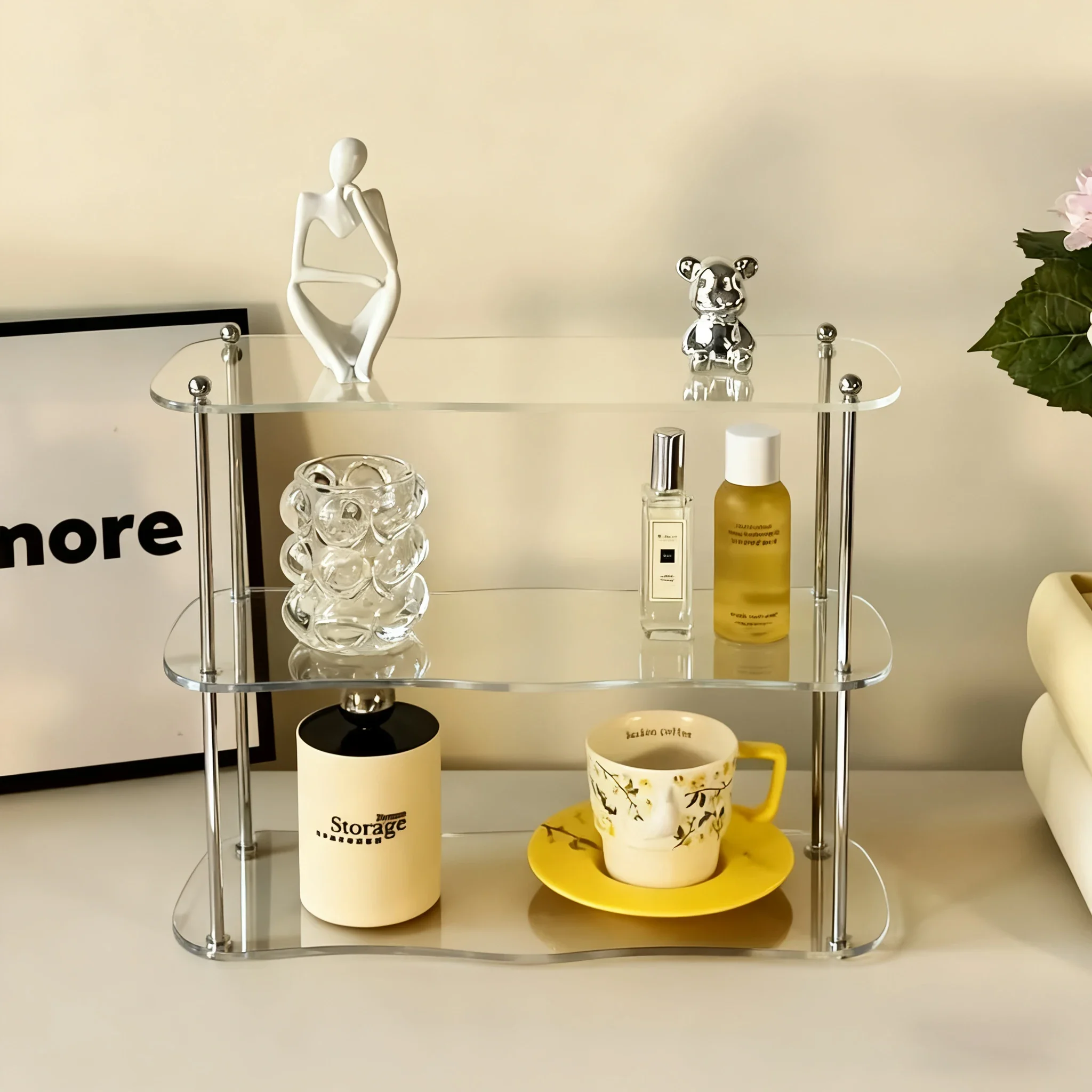 Multi-laye Clear Acrylic Storage Rack Cups Display Racks Makeup Display Frame Perfume Holder Bathroom Kitchen Organizer