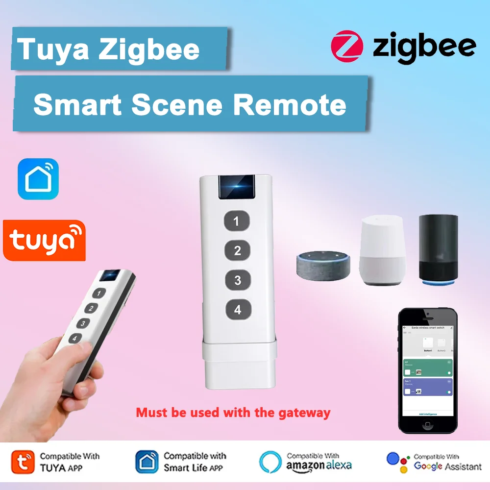 Tuya ZigBee smart house Wireless Scene Switch 4 Gang Remote Portable Tuya Zigbee Hub Required No limit to Control Devices