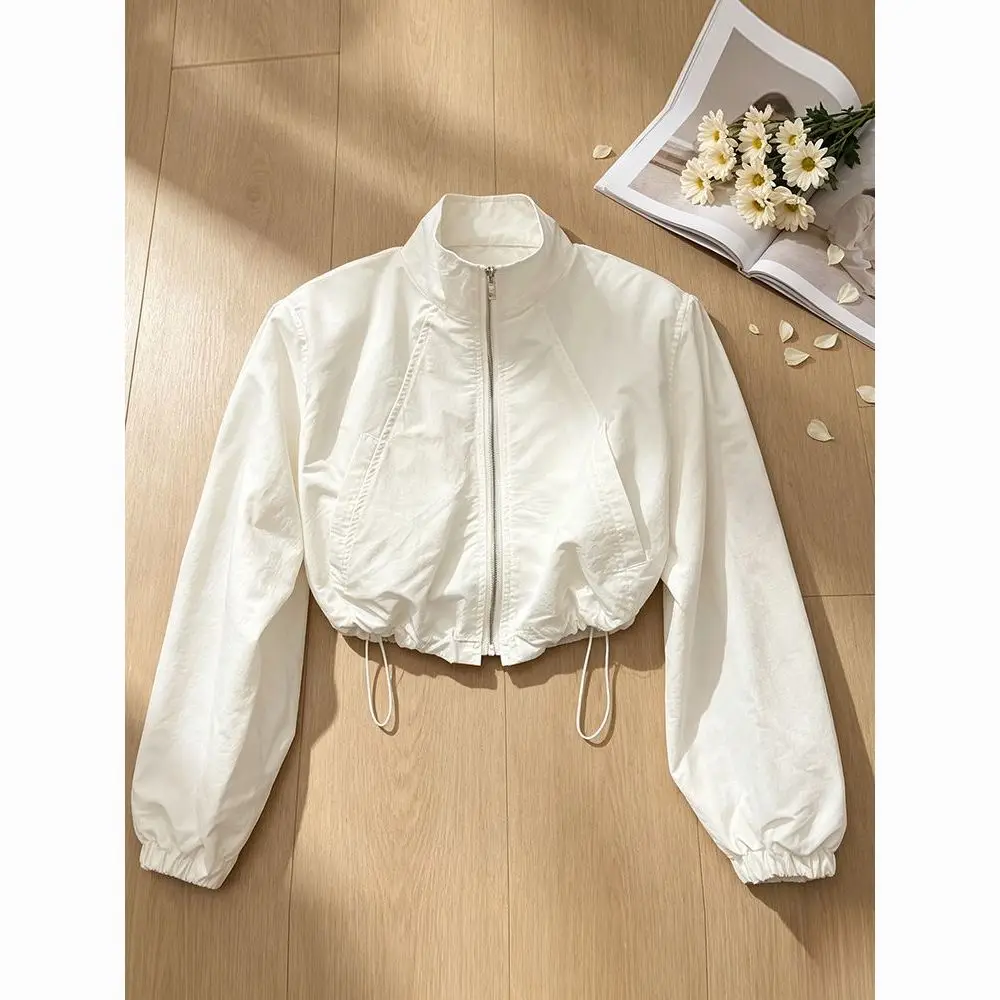 Fashion Stand Collar Casual Small Short Coat Women's 2026 New Summer Loose Thin Sunscreen Jacket Zipper Sun Protection Clothing