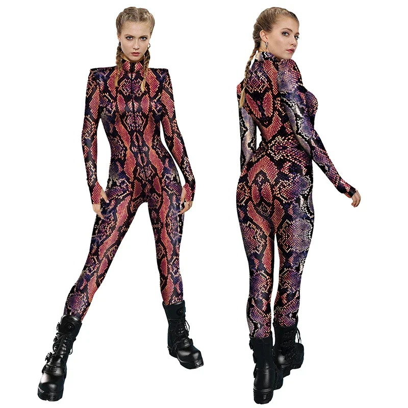 Sexy Women Jumpsuits Suit Zipper 3D Printed Peacock Jumpsuits Full Sleeve Halloween Christmas Party Overalls Cosplay Costumes