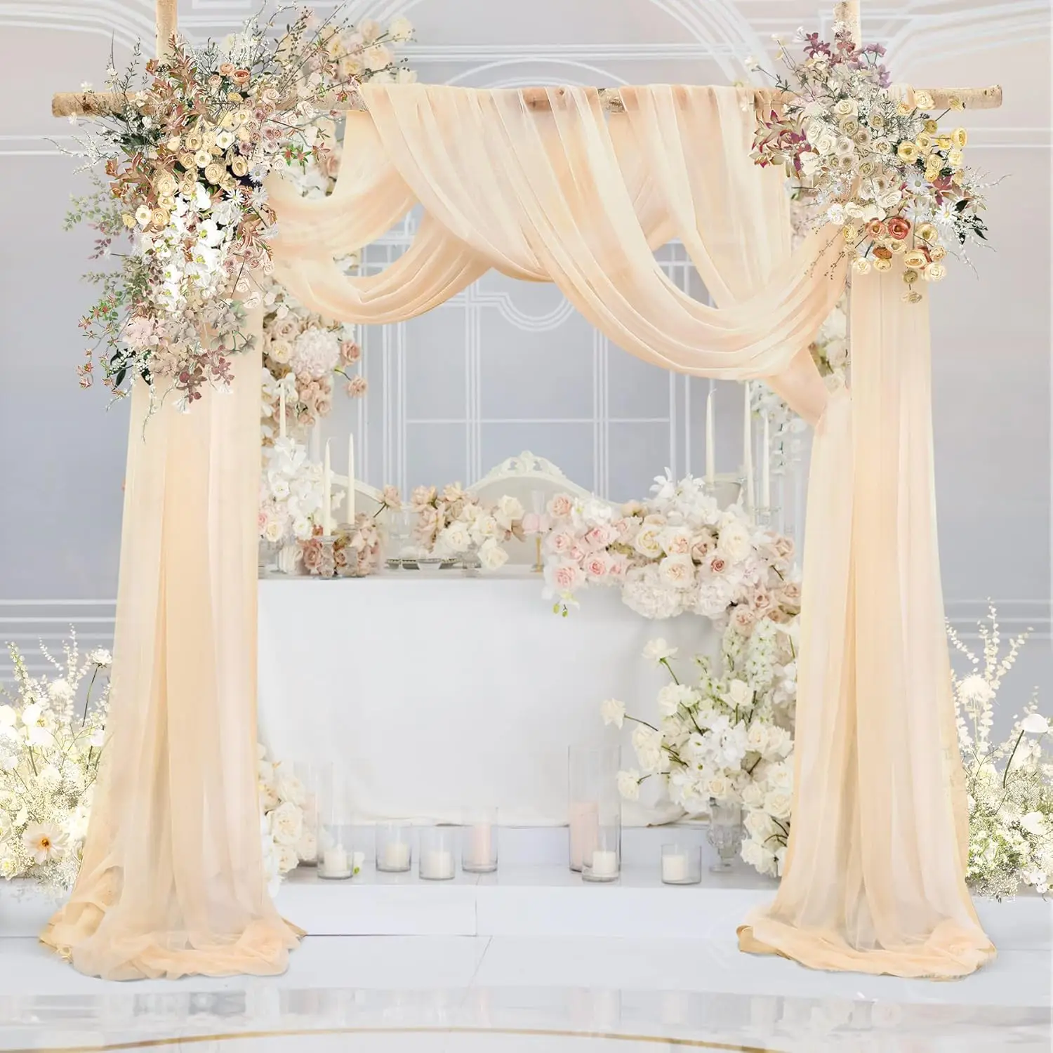 

White Wedding Arch Draping Fabric Wrinkle-Free Outdoor Curtain Drapes Extra Long Reception Festival Party Ceremony Decoration