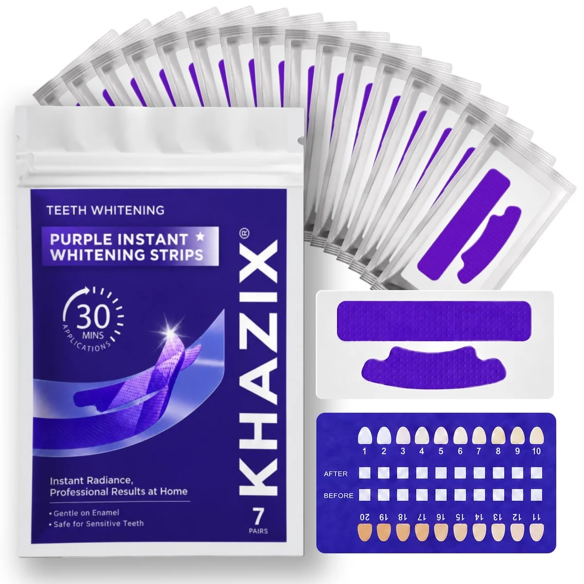 7 pairs Teeth Whitening Strips Purple Tooth Bleach