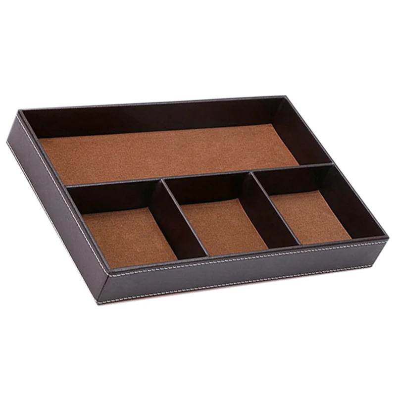 

J1UL1N 3X 4-слотовый органайзер для ящика стола, органайзер для хранения ящиков из искусственной кожи (коричневый)