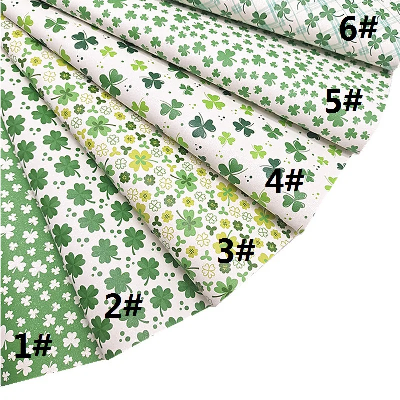 Mini Roll 30X134CM Shamrocks Printed Glitter Suede Faux Leather Felt Backing Synthetic Leather For DIY Bows Craft SJ369