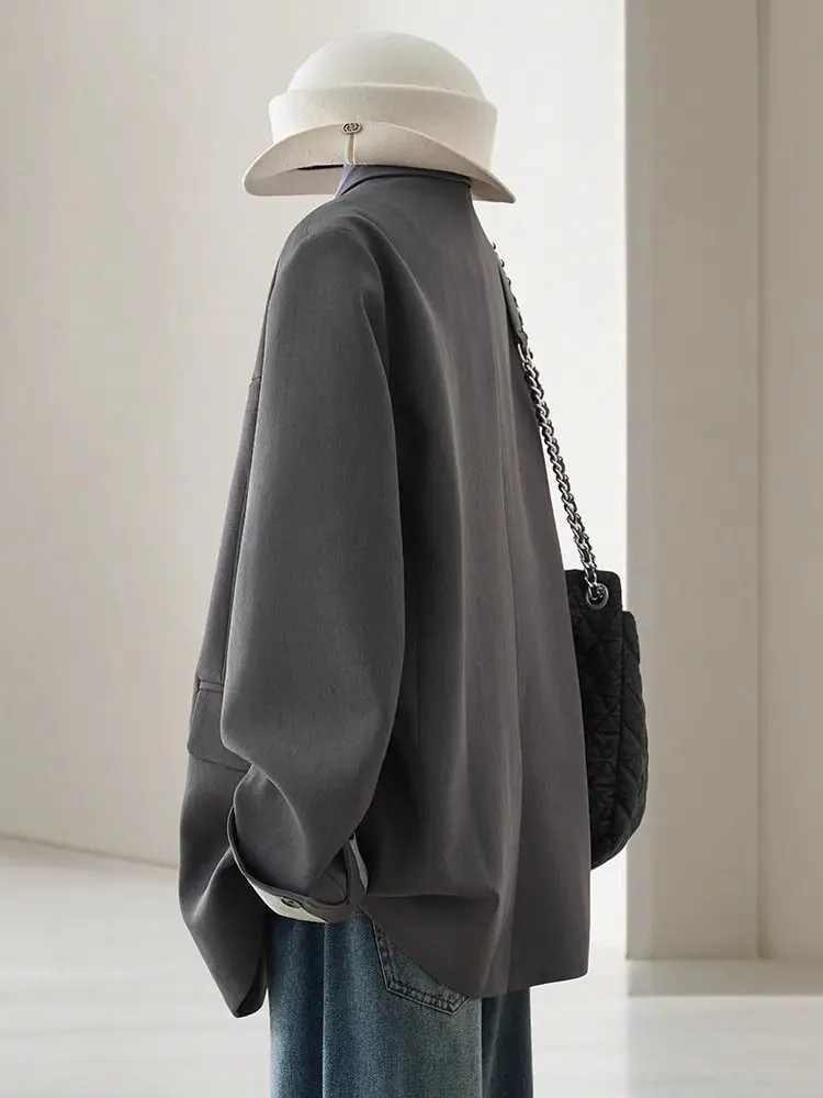 Vintage Brown Blazer Women Elegant Official Ladies Spring Autumn Fashion Long Sleeve Oversized Chic Casual Suit Jacket