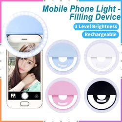 Selfie Mini Ring Fill Light Flash LED Rechargeable Portable Clip-on 3 levels Lighting for Phone Tablet Laptop