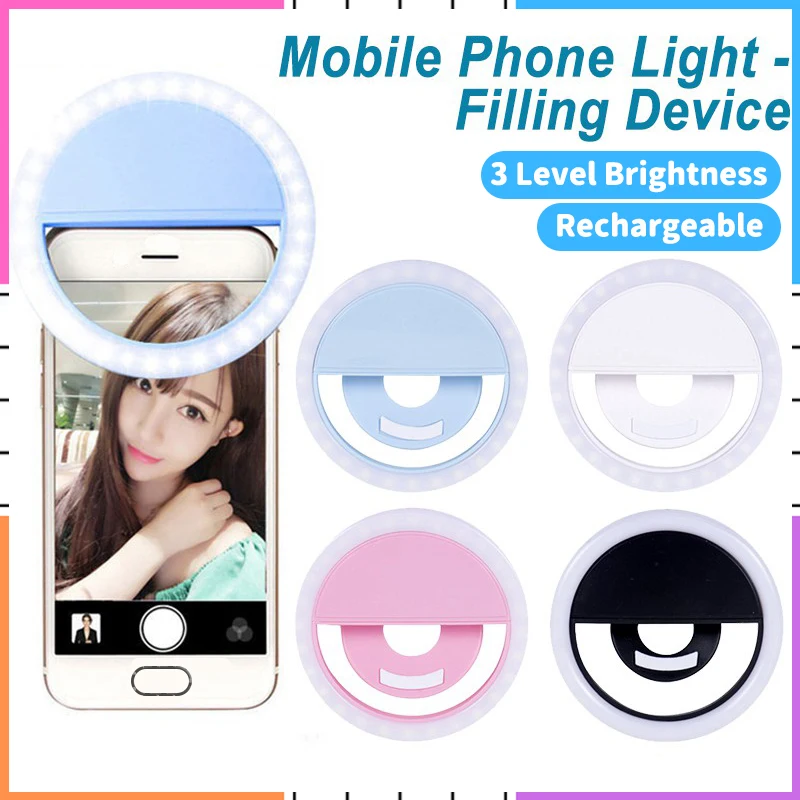 Selfie Mini Ring Fill Light Flash LED Rechargeable Portable Clip-on 3 levels Lighting for Phone Tablet Laptop