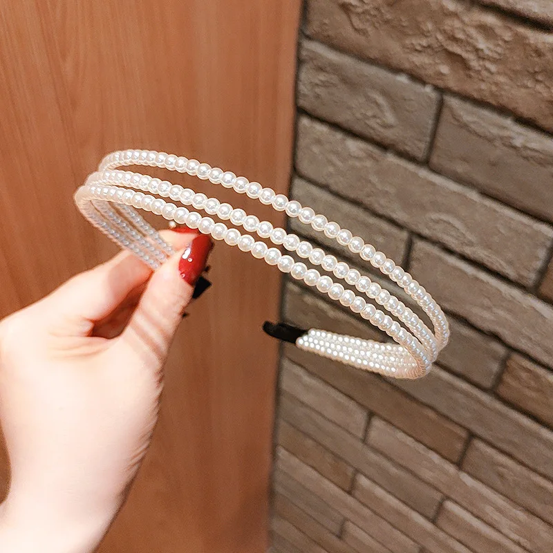 New Elegant Woman Simulation Pearl Hair Hoops Netred Lady Simple Hairbands Headband Female Fashion Head Band Hair Accessories