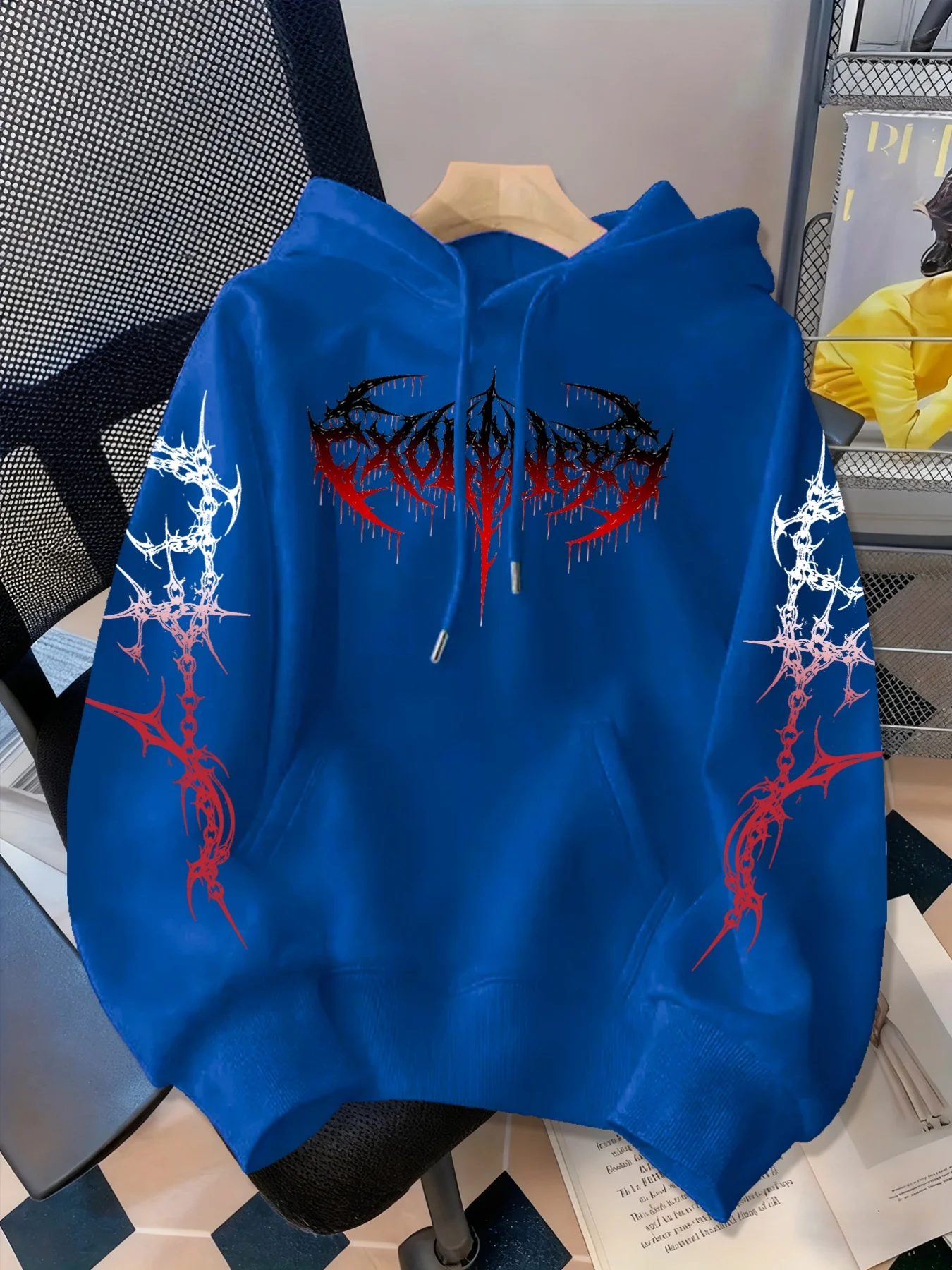 New Autumn and Winter Personalized Trend Hoodie, Printed with Dark Gothic Y2 Punk Style High-end Feel, Full Hooded Sweatshirt