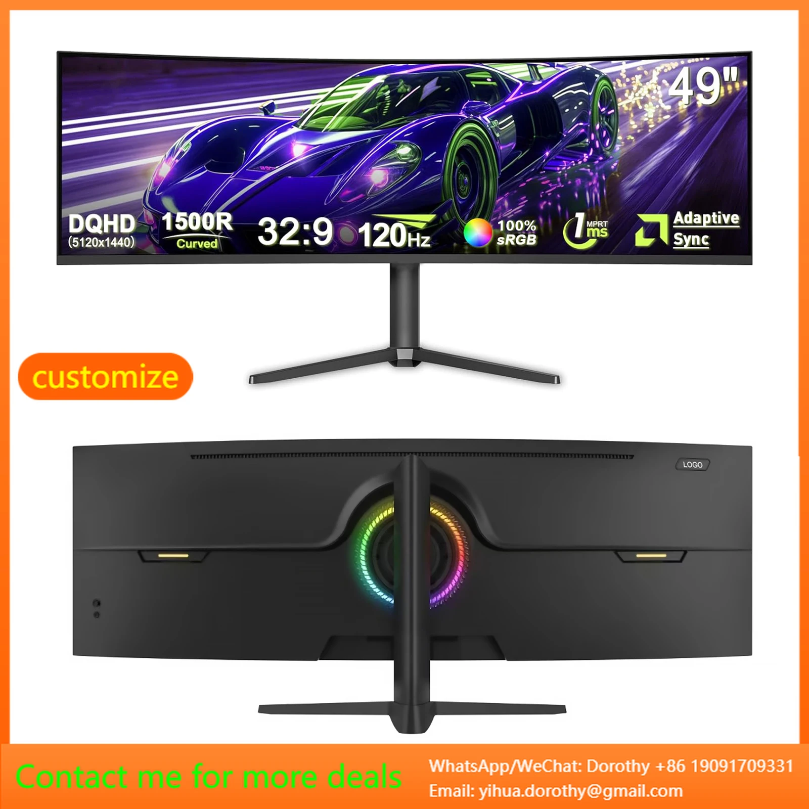 

5K 49-дюймовый изогнутый ЖК-монитор для игр, 1 мс, 120/180/240 Гц, адаптивная синхронизация/низкий синий свет, экран ПК с подъемным и вращающимся кронштейном