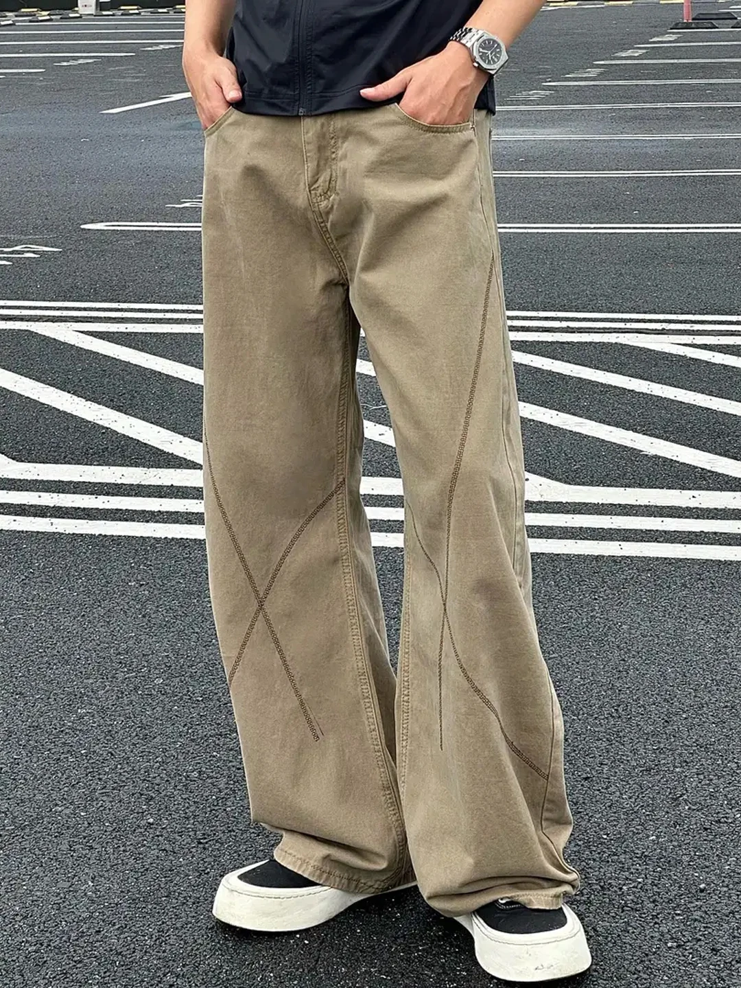 American Retro Wide Leg Knife Pants Washed Loose Straight Leg Men's Jeans High Street Vibe Workwear Micro Flared Trousers