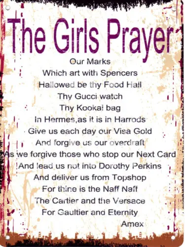 Kleines Metallschild „THE GIRLS PRAYER“ im Retro-Vintage-Stil, lustig, für Teenager, Kneipe, Bar, Café – Aluminium