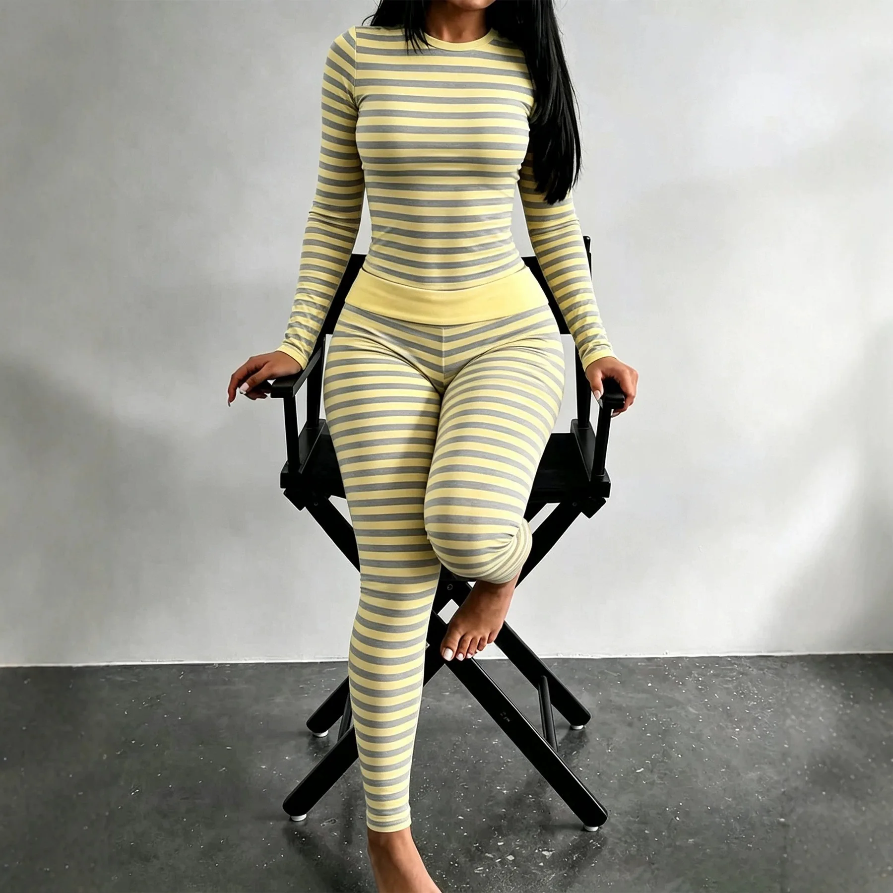 2Pcs Women Sets Energy Seamless Gym Suits Stripes Bubble Butt Sports Pants+Long Sleeve T Shirts Push Up Running Sets Tracksuits