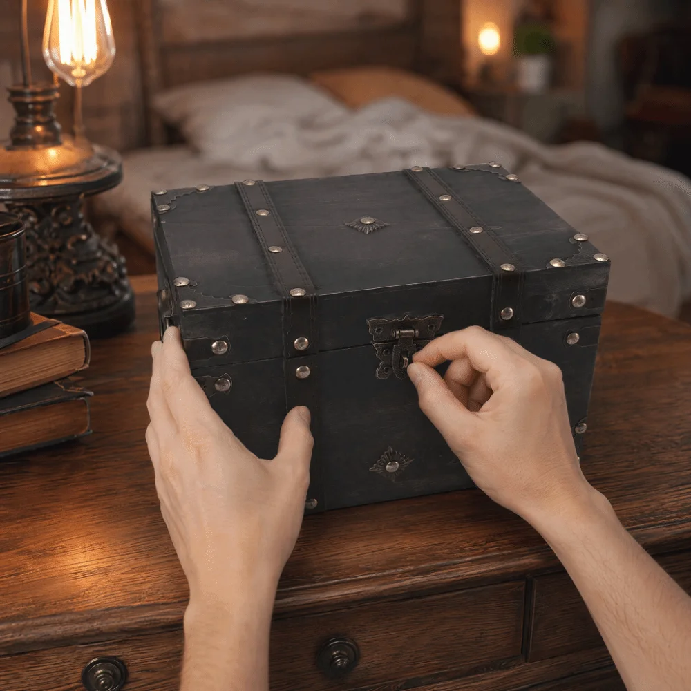 Grey Wooden Storage Box Red Exquisite Decorative Treasure Chest Large Lockable Lid Wooden Box With Lock For Jewelry