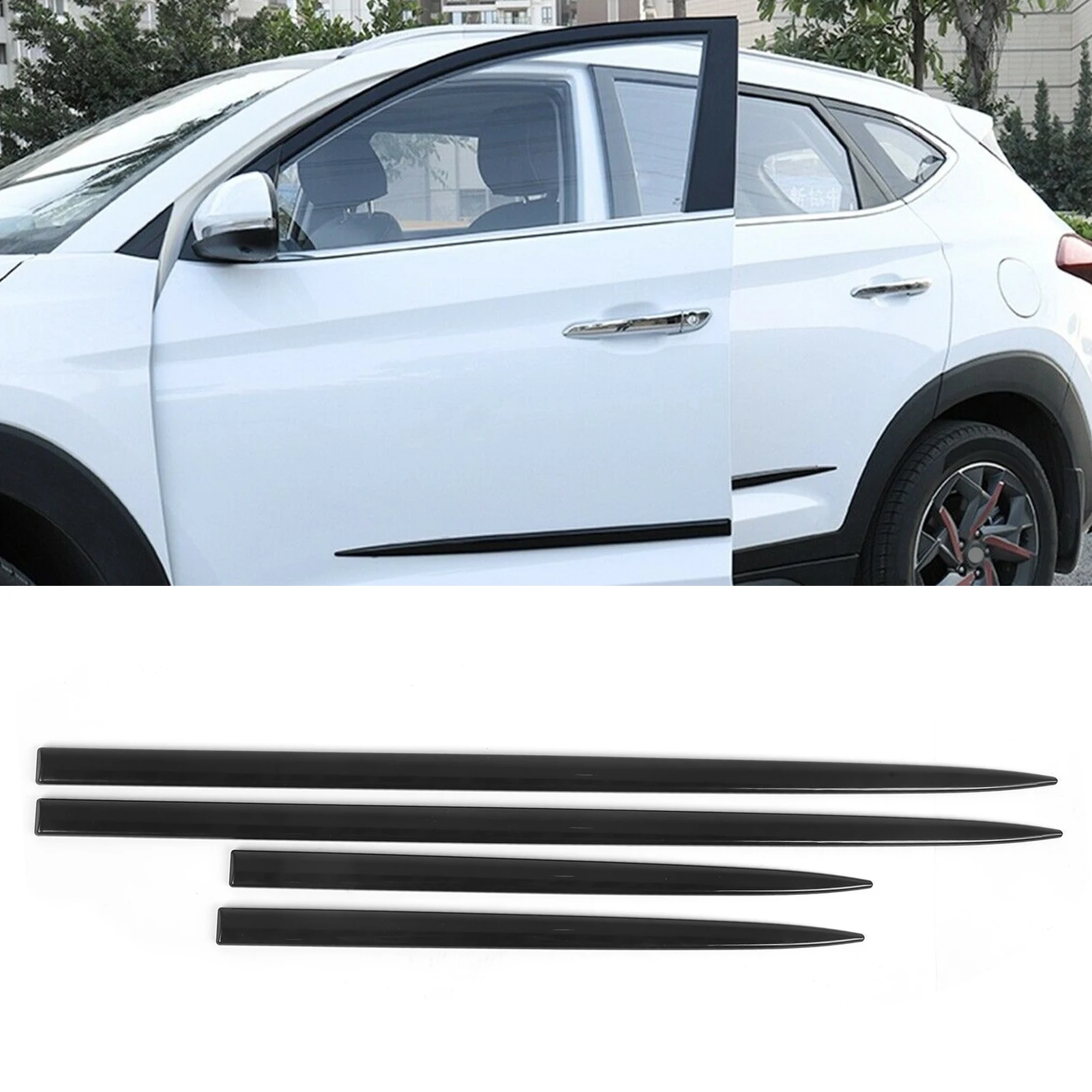 4PCS Body Side Trim Waterproof Bright Black Universal Door Protector Auto Modification Car Side Door Edge Guard Strip