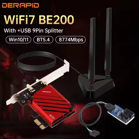 Tri-Band WiFi 7 BE200 8700M PCIe Card Bluetooth 5.4 Wireless Network Adapter for Desktop PC Win with Riser Cable Or USB Header