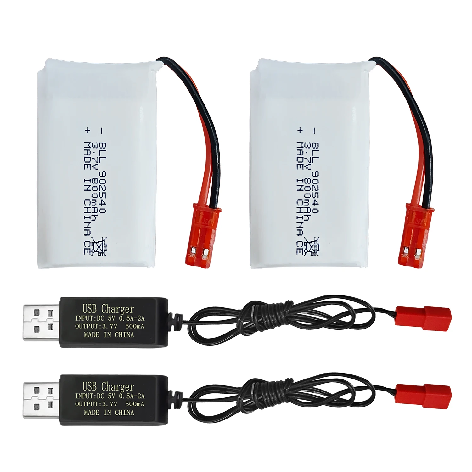 2PCS 3.7V 800mAh Lipo Battery With USB Charger For SYMA X56W MJX X400W X300C X800 HS110 HS200 S670 V950hd S1750 V2450 RC Drone