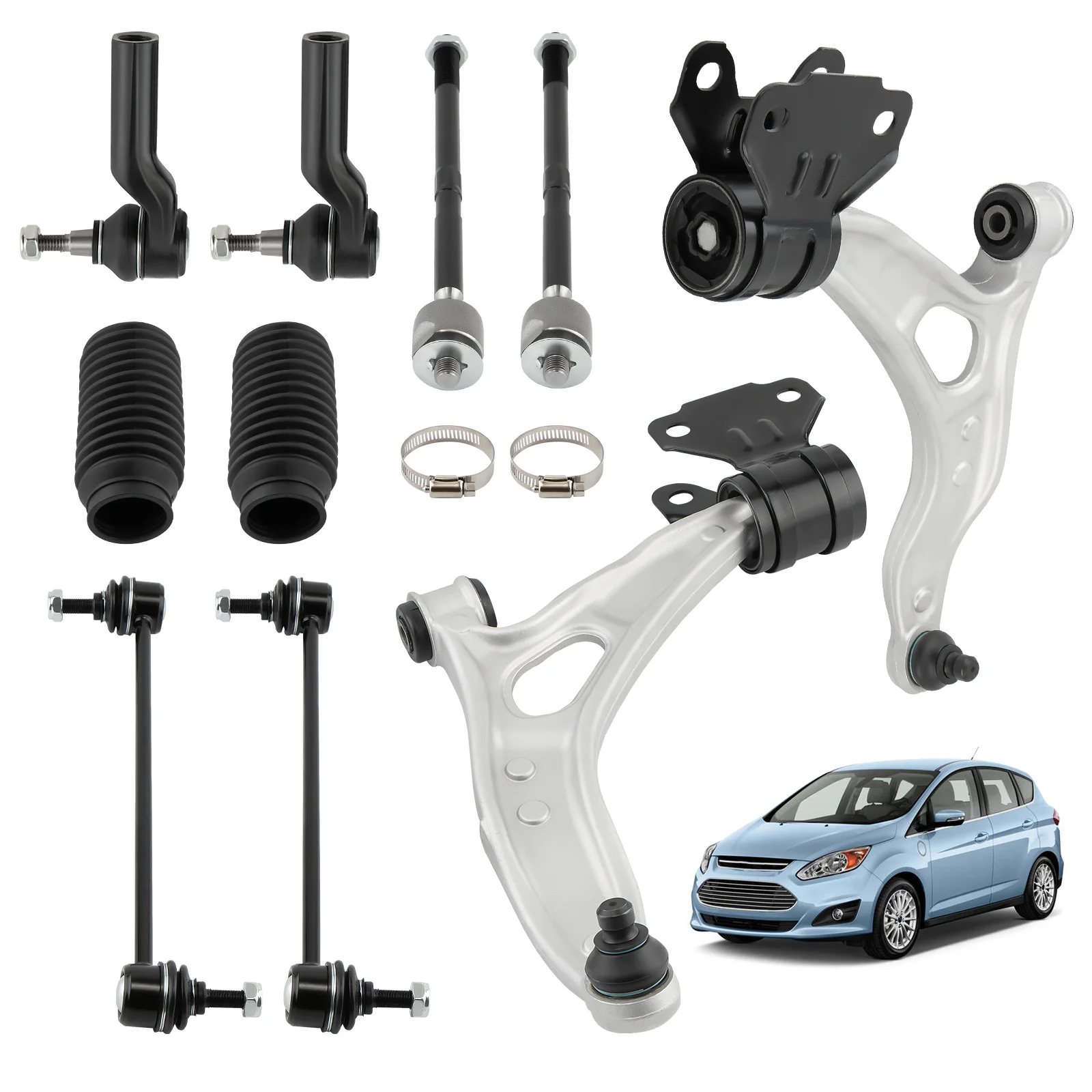 

12x Front Lower Control Arms Tie Rods Sway Bar Ends Kit For Ford C-Max 2013-2018