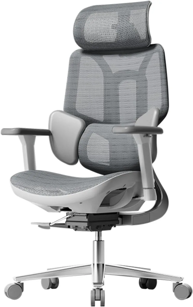 Silla de oficina ergonómica, silla de oficina grande y alta: con soporte lumbar dinámico de 3 zonas, gris (sin reposapiés)