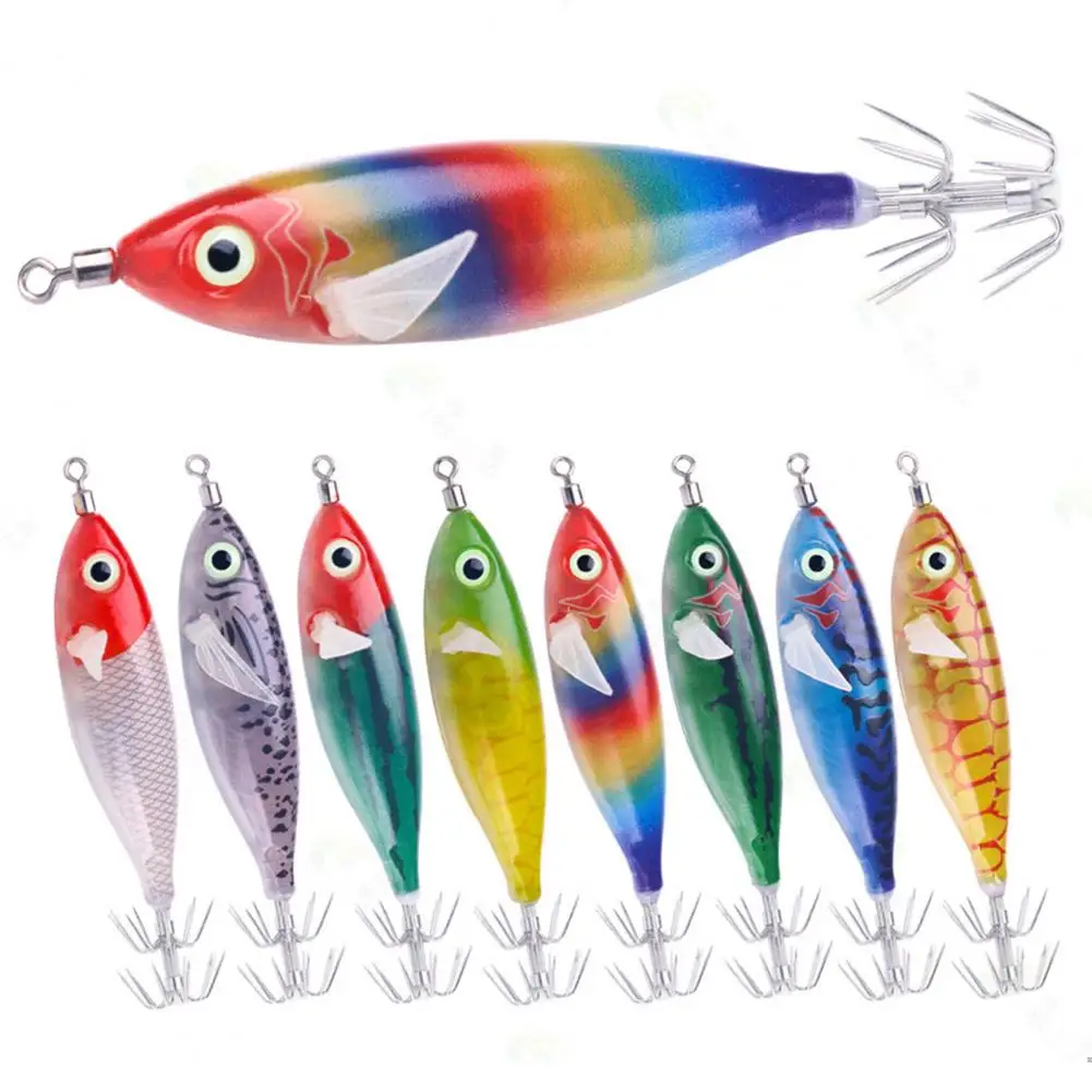 

8CM/6G Colorful Squid Hooks Fishing Lures Glow in The Dark Realistic Luminous Artificial Shrimp Bait Outdoor Fishing Gear