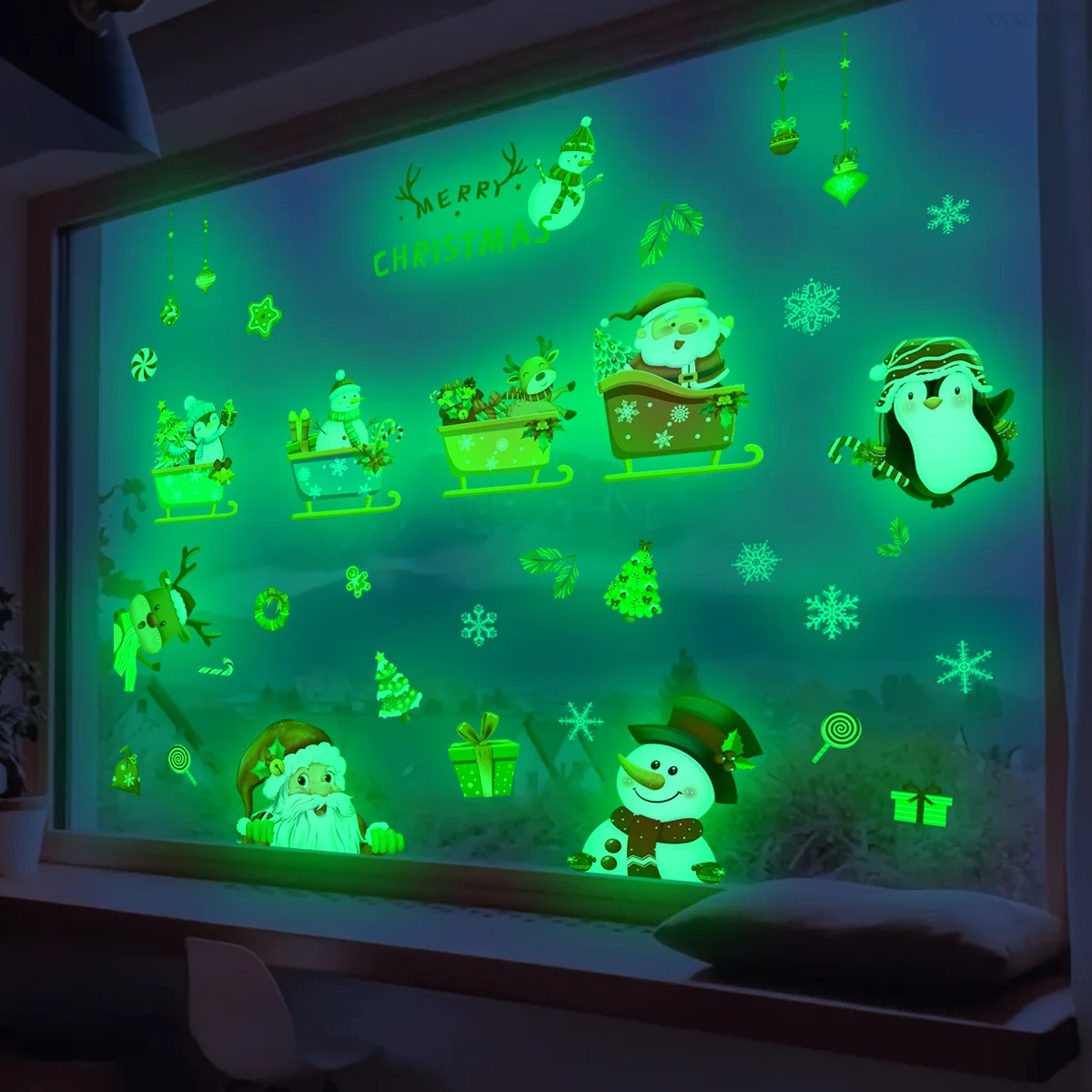 Glow-in-the-Dark Christmas Wall Decals - Santa Claus Stickers for Festive Home Decor