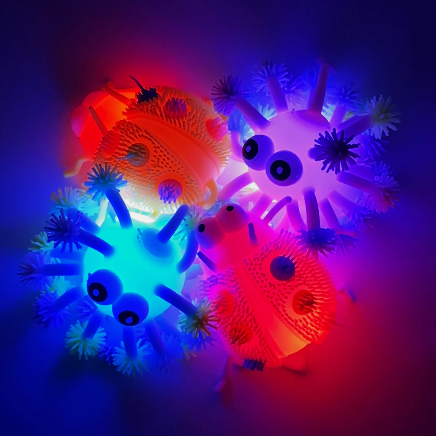 Luminous two styles creative new and unique virus+ladybug furry ball, children\'s toy elastic release ball