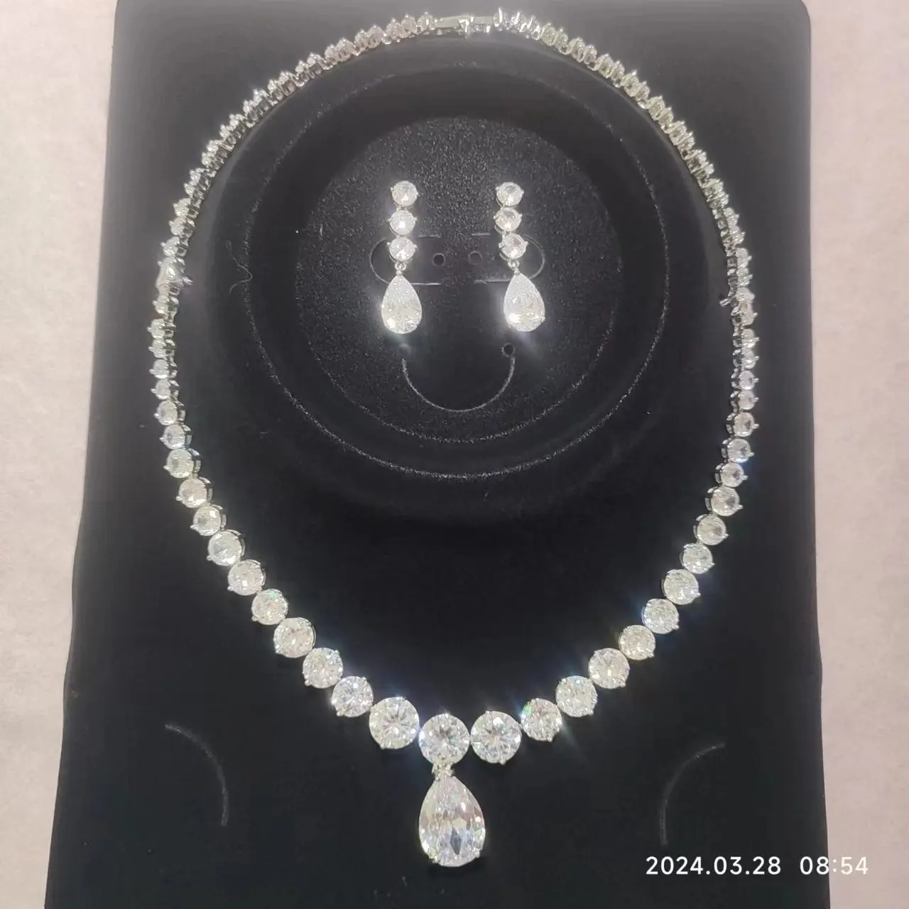 Fashion Crystal CZ Zircon Dangle Bridal Wedding Necklace Earring Sets for Women Party Prom Jewelry Accessories CN10089