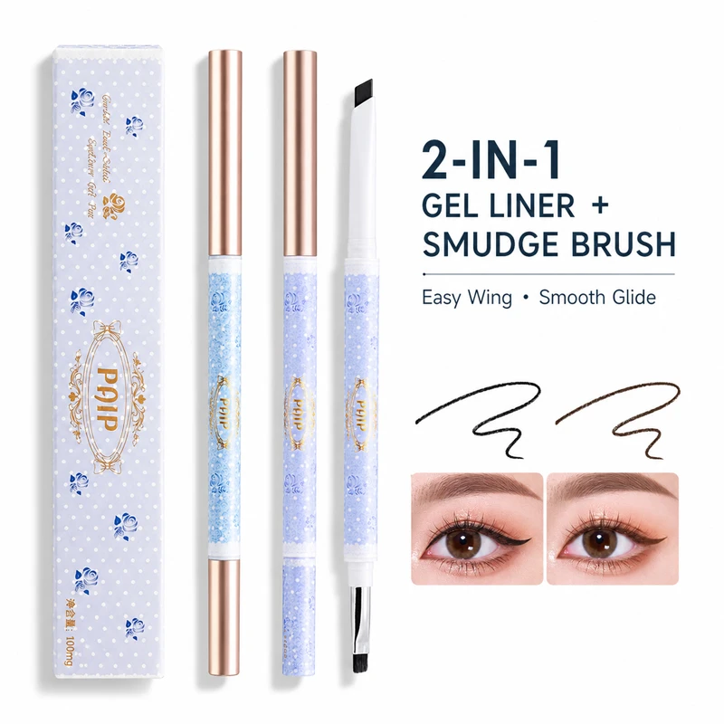 PAIP 2-in-1 Gel Eyeliner Pencil, Waterproof Smudge-Proof Dual-Ended Eye Liner with Smudge Brush, Long-Lasting Makeup