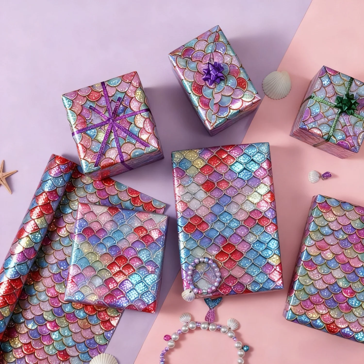Mermaid Wrapping Paper, Fish Scale Wrapping Paper - Recyclable Paper, Suitable for Birthdays and Parties (43x300 Cm)