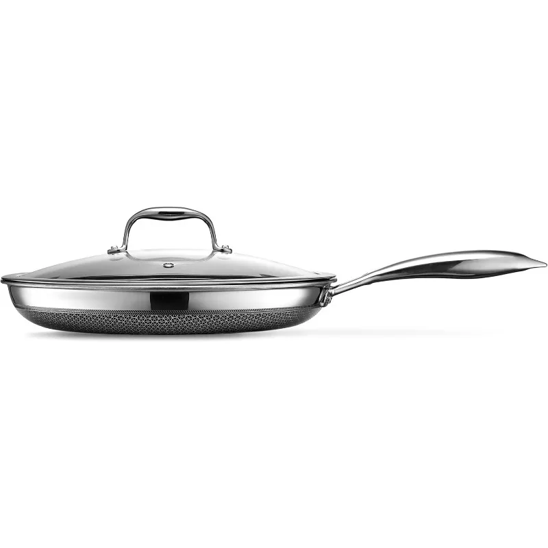 Hybrid Nonstick 12-Inch Fry Pan with Tempered Glass Lid, Stay-Cool Handle, Dishwasher and Oven Safe, Induction Ready